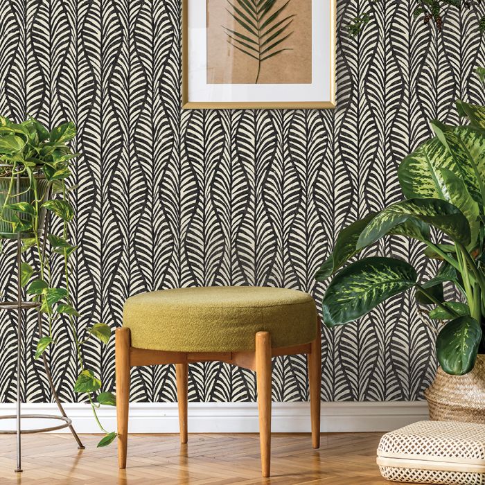 Block Print Leaves Peel & Stick Wallpaper | Wallpaper | Derrick Details