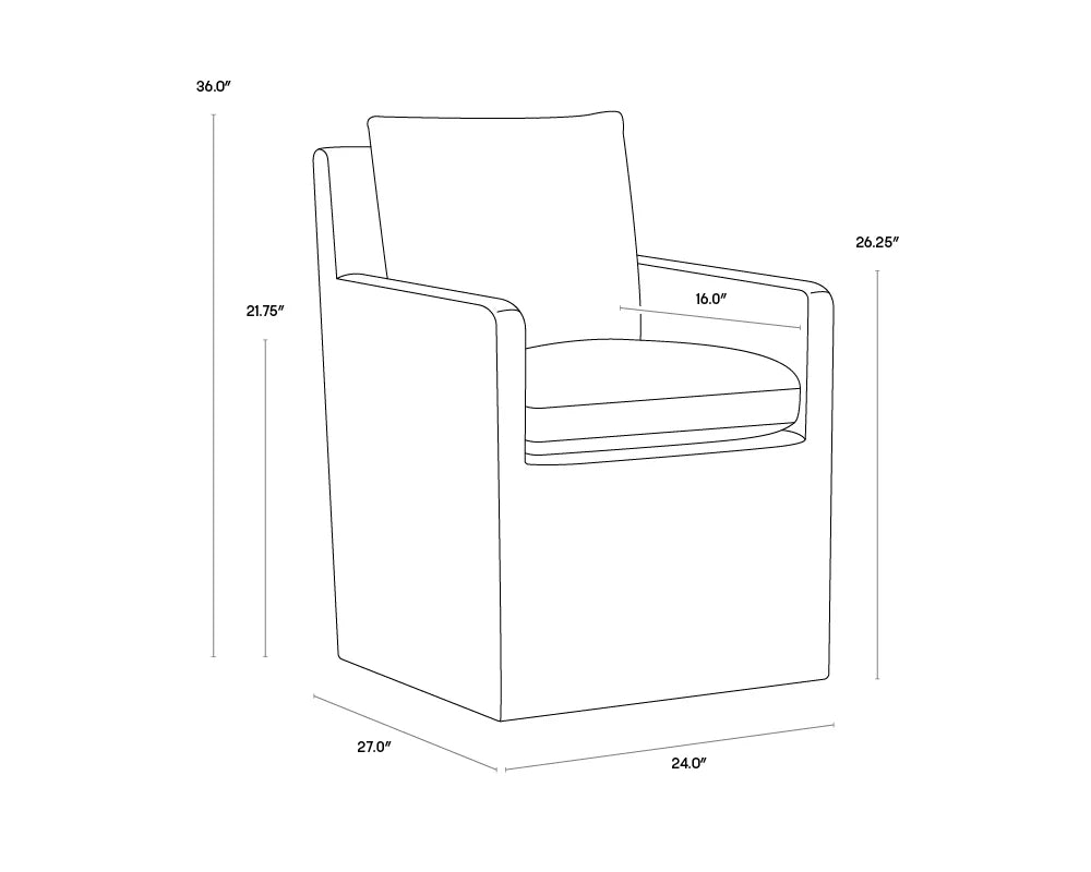 Glenrose Wheeled Dining Armchair | Lounge Chair | Derrick Details