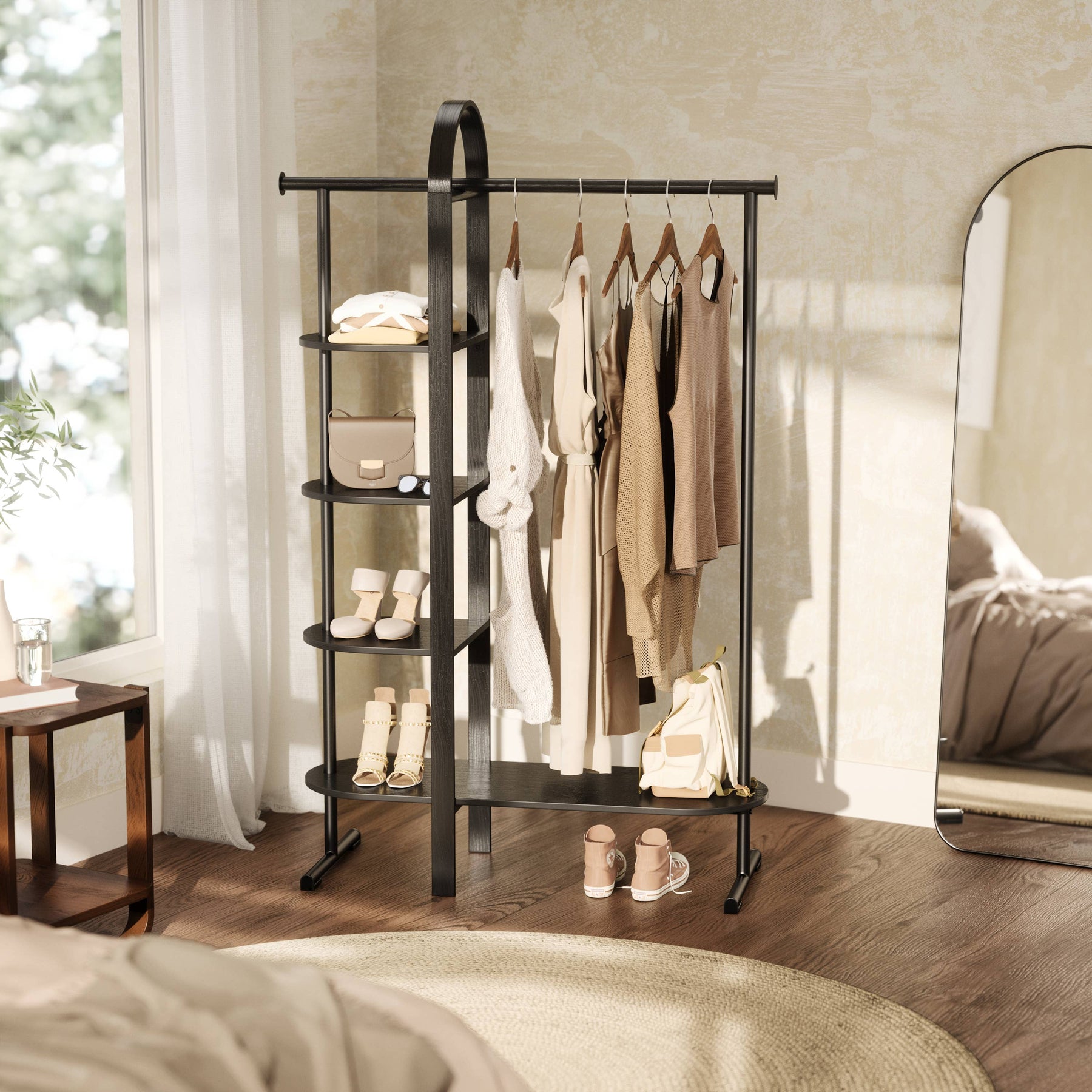 dressing rack design Freestanding Closet Organizer, Garment Rack with Drawers & Shelves, Rustic Brown